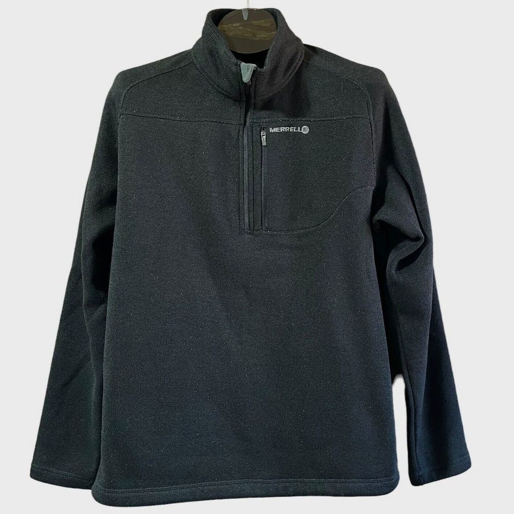 Merrell Fleece Quarter Zip Mens Black Knit Large Sweater‎ Pullover Hiking Run